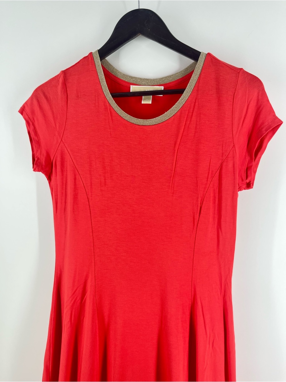 Michael Michael Kors Coral Maxi Dress Gold Trim Stretch Knit Medium - Picture 11 of 12